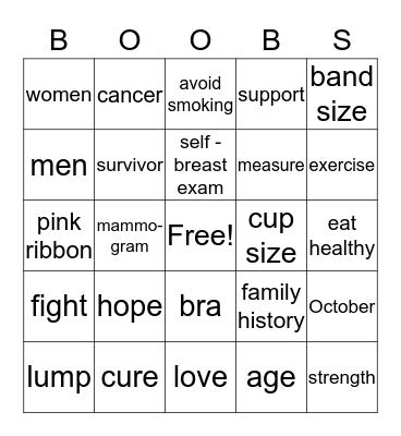 Breast Health Bingo Card