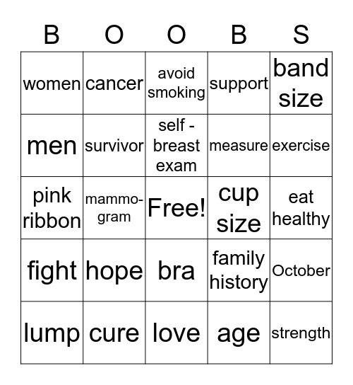 Breast Health Bingo Card
