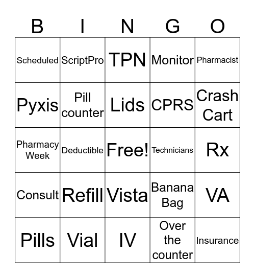 Pharmacy Week #1 Bingo Card