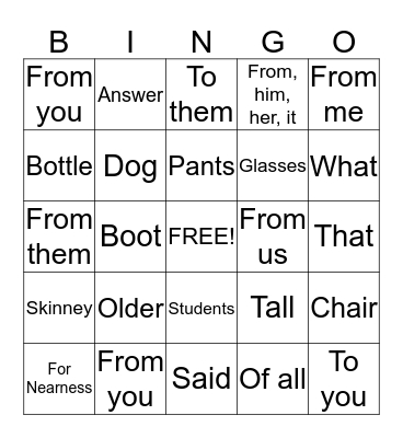 Lesson 10 Bingo Card