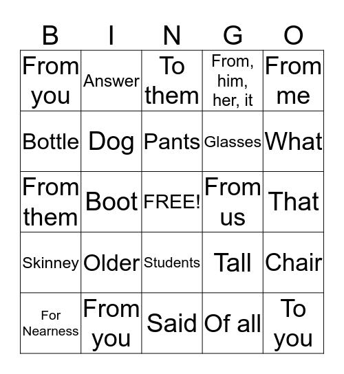 Lesson 10 Bingo Card