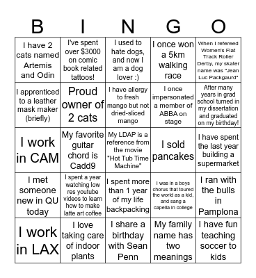 QU People Bingo! Bingo Card