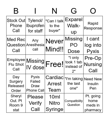 PHARMACY Bingo Card