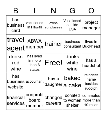 Buckhead Professional Women of ABWA Bingo Card