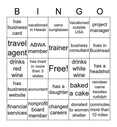 Buckhead Professional Women of ABWA Bingo Card