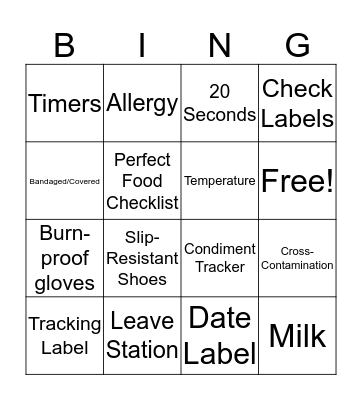 Food & Safety Bingo Card