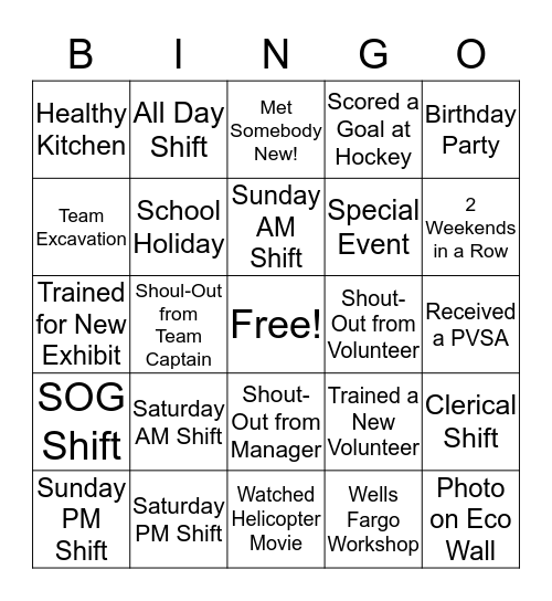 VOLUNTEER BINGO Card