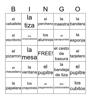 la clase de espanol Bingo Card