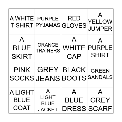 CLOTHES BINGO Card