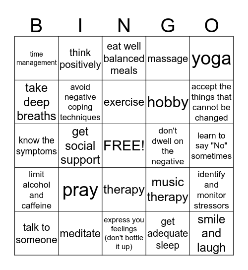 Stress Management  Bingo Card