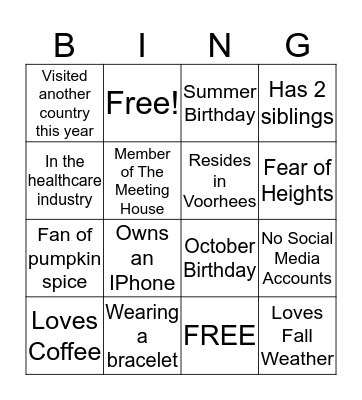 Get To Know You Bingo Card