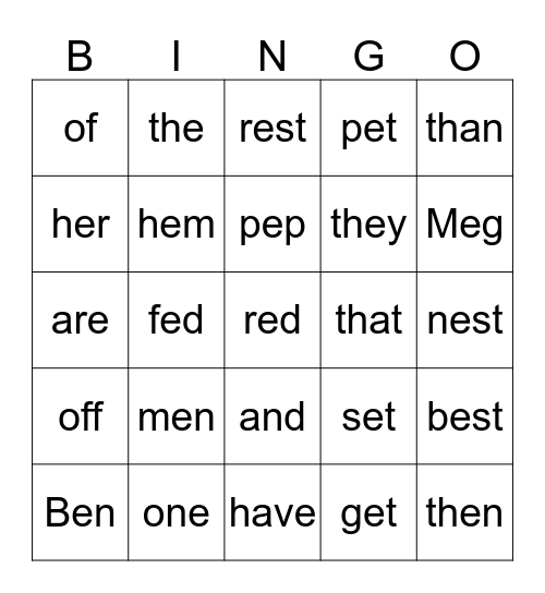 Book C: Lesson 7 Bingo Card