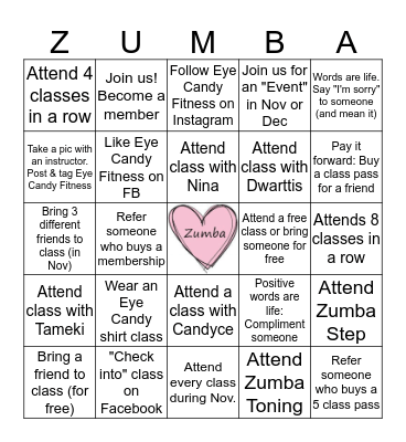 Eye Candy Fitness          NOVEMBER/DECEMBER Bingo Card