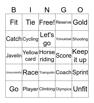 Sports vocabulary Bingo Card