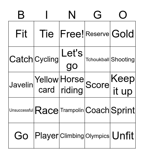 Sports vocabulary Bingo Card
