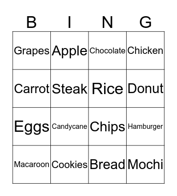 Food Bingo  Bingo Card