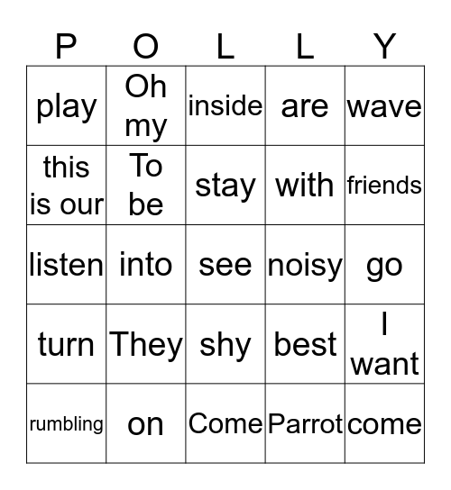 Best Friend/Polly Parrot Bingo Card