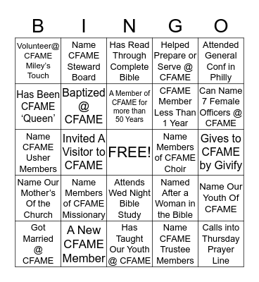 CFAME BINGO Card