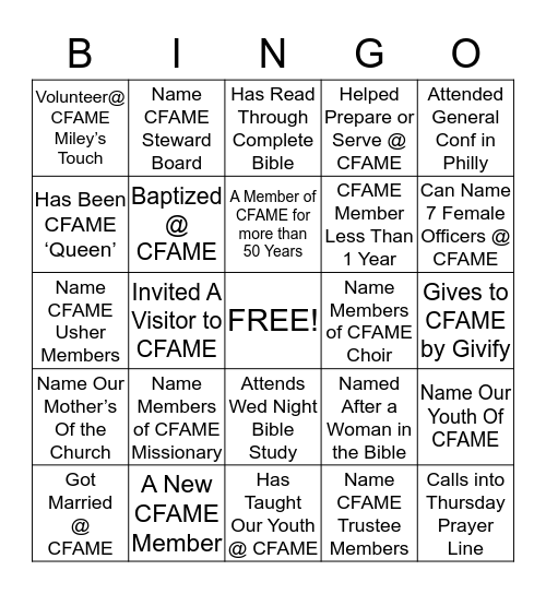 CFAME BINGO Card