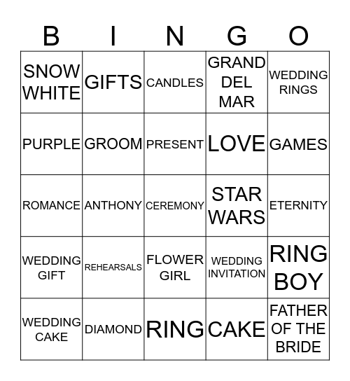 AQUINO WEDDING SHOWER Bingo Card