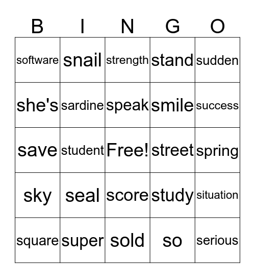 "S" Words Bingo! Bingo Card