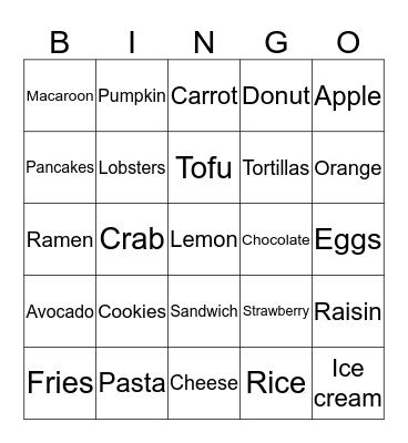 Food Bingo  Bingo Card