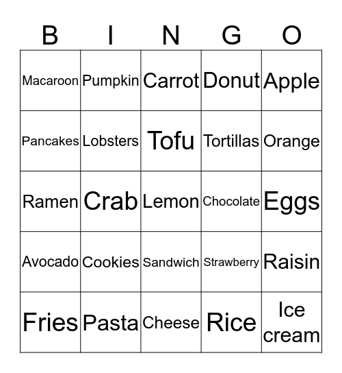 Food Bingo  Bingo Card