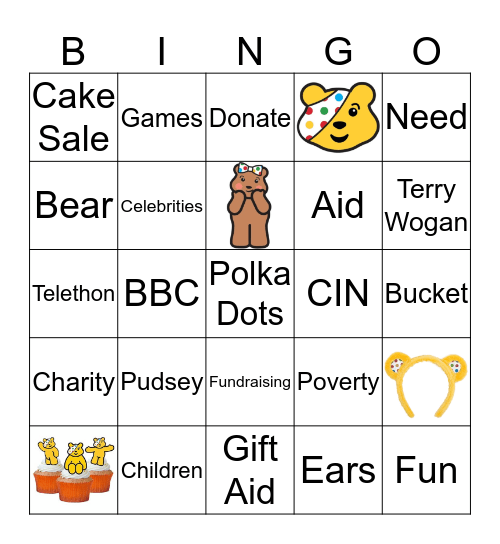 Children In Need Bingo Card