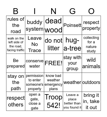 Outdoors Bingo Card