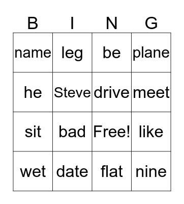 Letters A, E, I Bingo Card