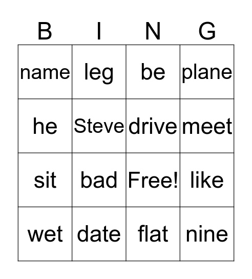 Letters A, E, I Bingo Card