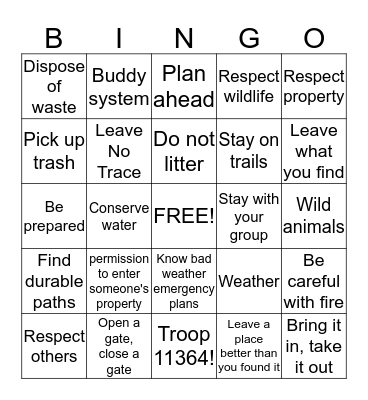 Outdoors Bingo Card