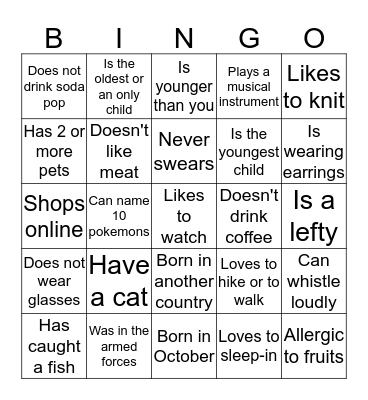 Get To Know You BINGO Card