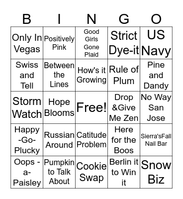 Sierra's Fall Nail Bar Bingo Card