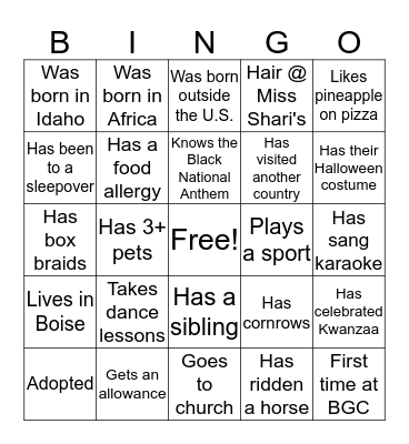 Brown Like me Bingo Card
