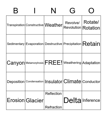 STARR Science Bingo Card