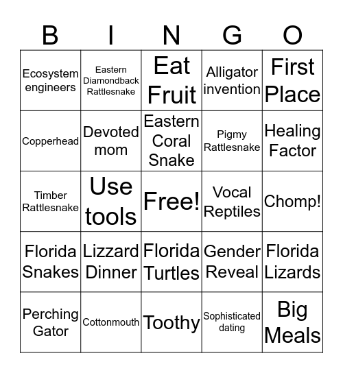 Florida Reptiles Bingo Card