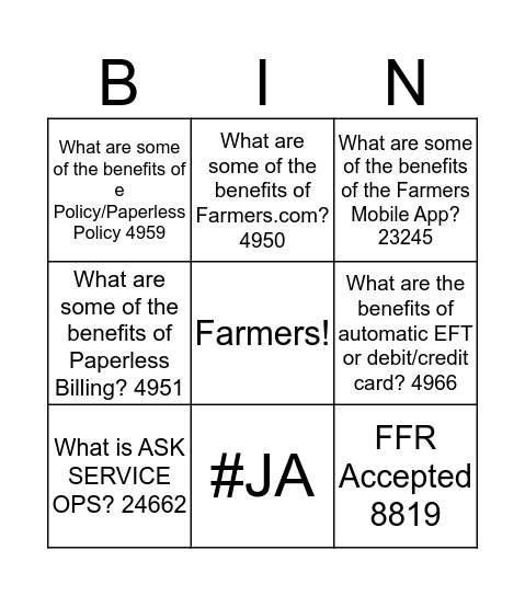 Farmers Bingo! Bingo Card