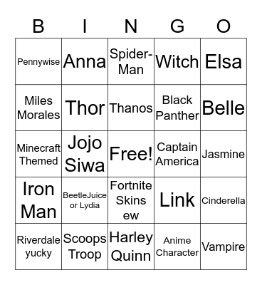 Halloween Costume Bingo :) Bingo Card