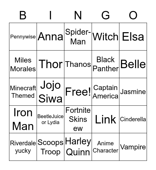 Halloween Costume Bingo :) Bingo Card