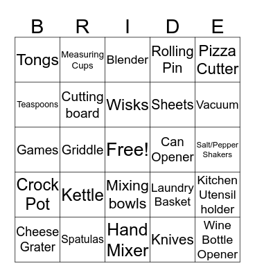 BRIDAL BINGO!! Bingo Card