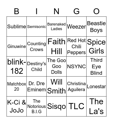 90's Bingo Card