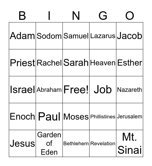 Bible Bingo Card