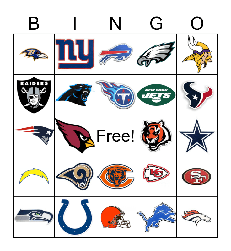 NFL Bingo Card