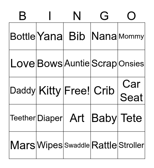 Baby Marley Bingo Card