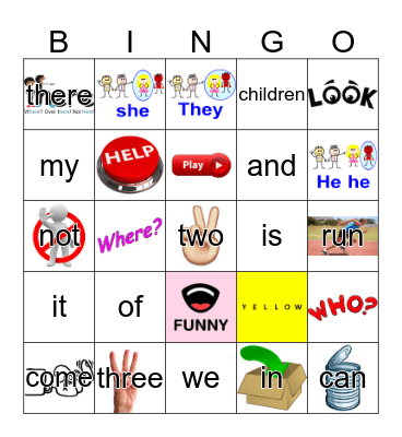 Sight Words Bingo Card