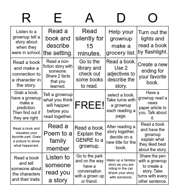 April Vacation Reading Bingo Card