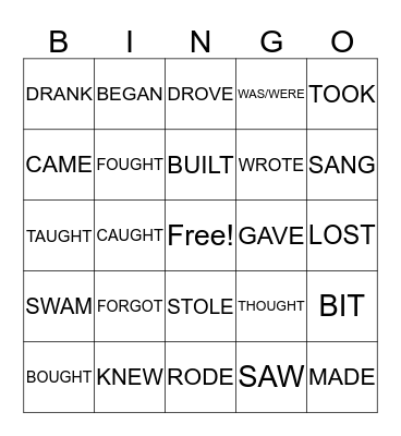 PAST SIMPLE VERBS Bingo Card