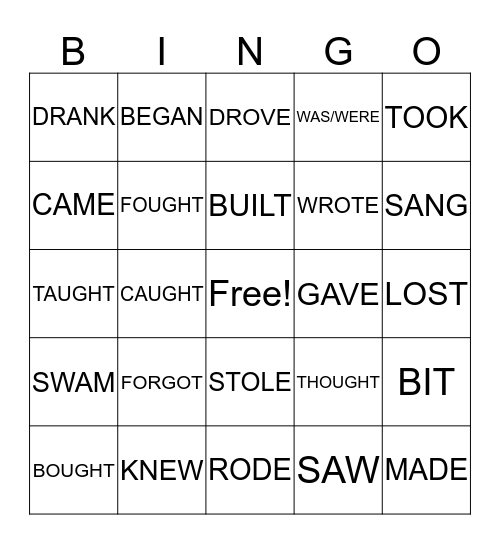 PAST SIMPLE VERBS Bingo Card