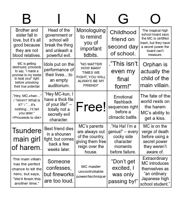 Anime Trope BINGO Card